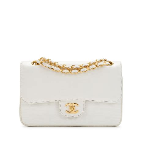 Chanel Vintage White Lizard Small Classic Double Flap Gold 